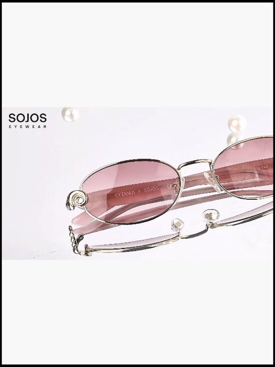 Vintage Oval Metal Acetate Sunglasses with Seashell Diamond Accents